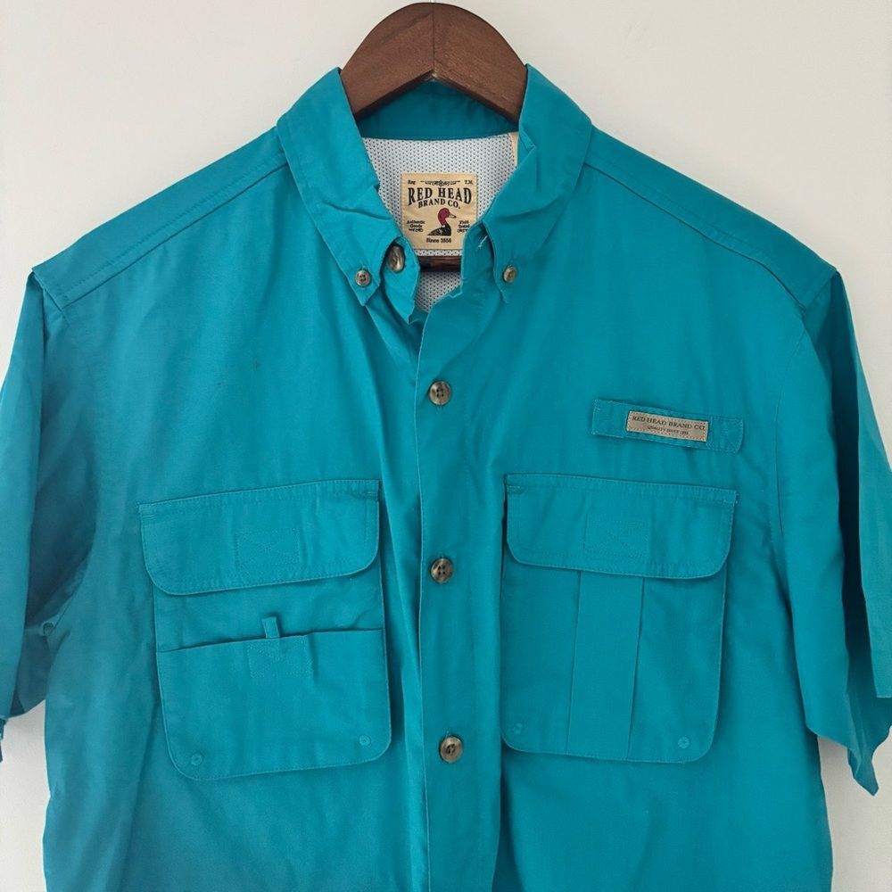 Utility Chic RedHead Fishing Shirt Men’s Medium Teal Short Sleeve Vented